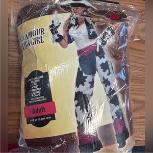 Glamour Cowgirl Adult Costume with Hat and Gloves - Cow Print